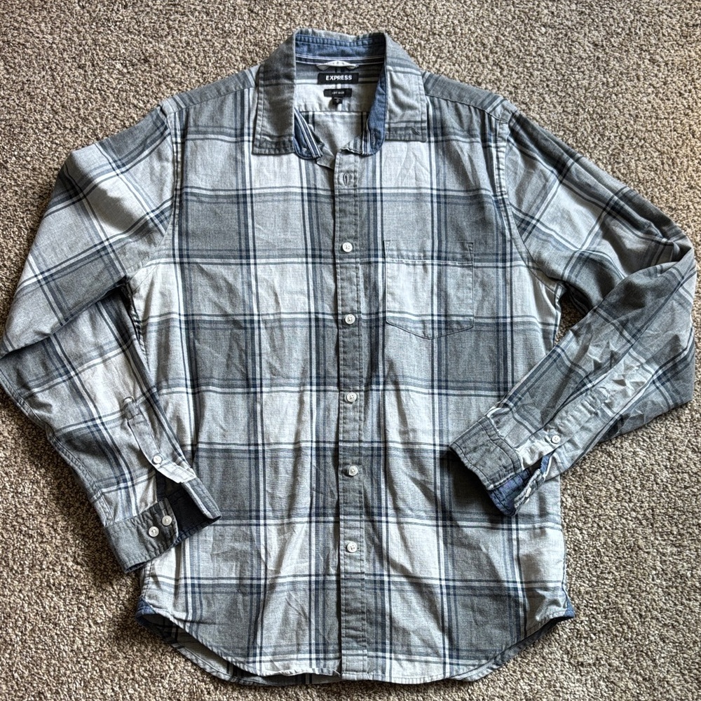 Express Men's Casual Gray Checkered Shirt